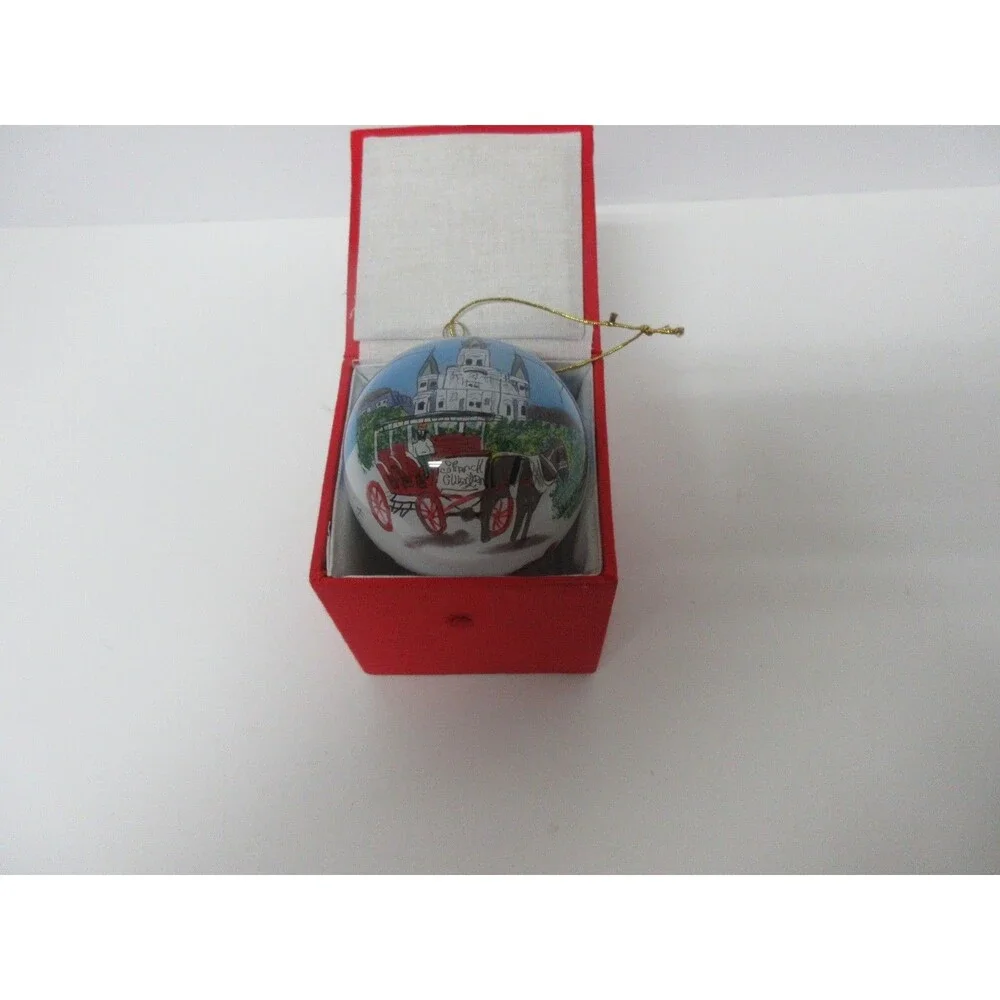 Vintage Ne'Qwa Style New Orleans St. Louis Cathedral Hand-Painted Glass Ball Chr